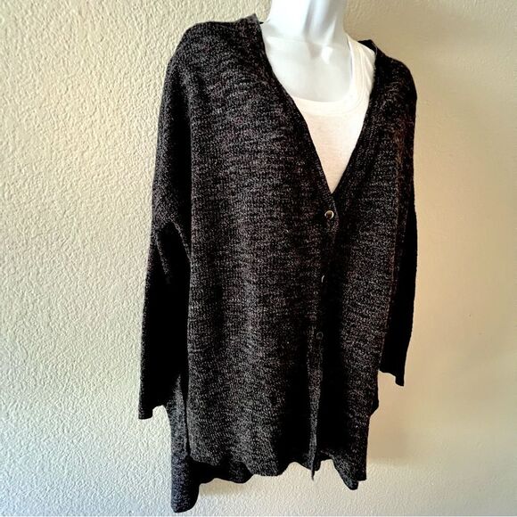 Free People Black Knit Soft Relaxed V Neck Button Dow Duster Sweater Stretch S/M - Picture 7 of 16